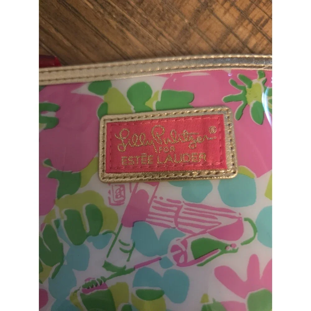Lilly Pulitzer Estee Lauder pink green Floral Makeup Bag